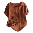 thumbnail image 1 of Women's Casual Blouses New Linen Short Sleeve Button with Round Neck Printed Tees for Ladies, 1 of 2