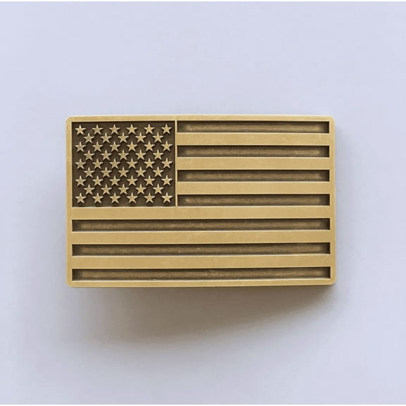 Antique Bronze American US Flag Rectangle Belt Buckle