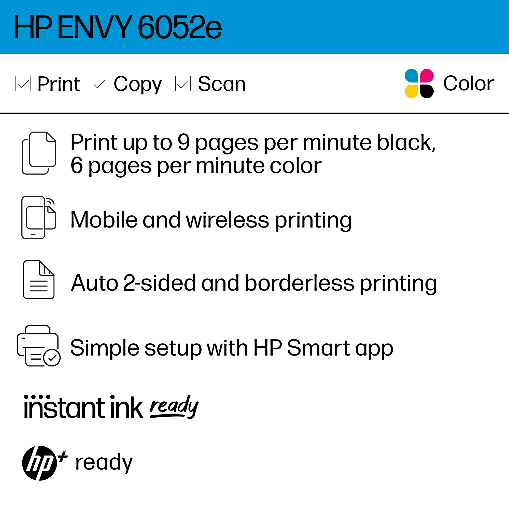 HP ENVY 6052e All-in-One Wireless Color Inkjet Photo Printer with 3 Months Instant Ink Incl with HP+ - image 2 of 13