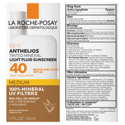 La Roche-Posay Anthelios Tinted Mineral SPF 40 Light Fluid Sunscreen Medium, 1.7 fl oz