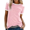 thumbnail image 1 of Liquidation! Uooqdmx T-Shirts Basiques pour Femmes, T-Shirts Amples en Coton pour Femmes, Col Rond Contrasté T-Shirt d'Été, T-Shirt Uni pour Femmes, Rouge m, 1 of 7