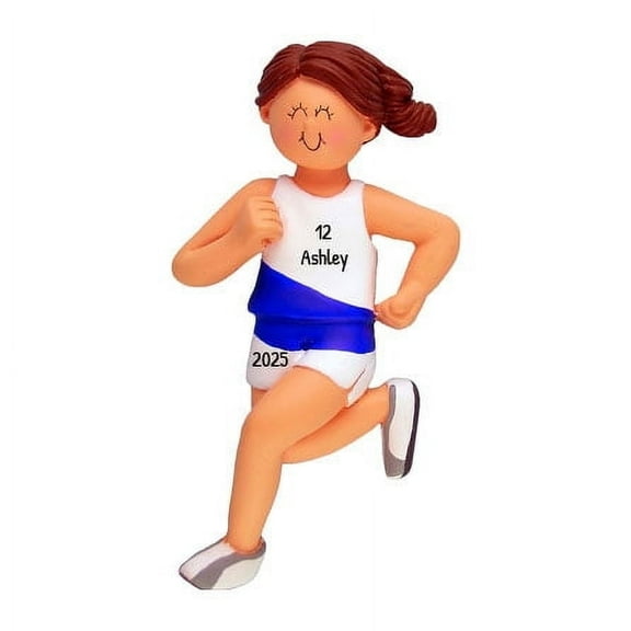 Personalized Sports Ornament 2024 Brunette Female Marathon Runner Gift 1 Count - Ornaments by Elves
