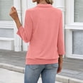 thumbnail image 3 of Womens Polo Shirts 3/4 Sleeve Banded Bottom Tops Business Casual Tops Collared V Neck Blouses Pink L, 3 of 4