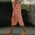 thumbnail image 2 of Bibifish Womens Pants Spring Summer Solid Color Elastic Waist Loose Fit Sports Pants With Side Button Comfortable Pockets Casual Capri Pants, 2 of 5