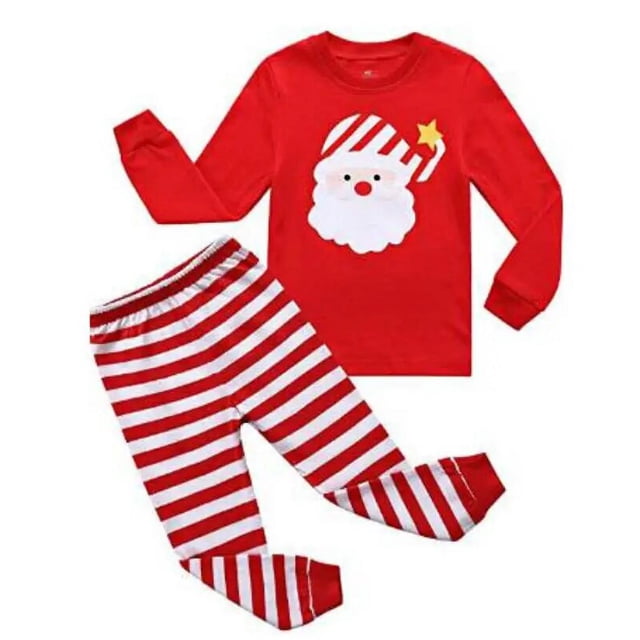 Pijamas para niños y niñas, conjunto de ropa de algodón con sombrero de Navidad, ropa de dormir larga