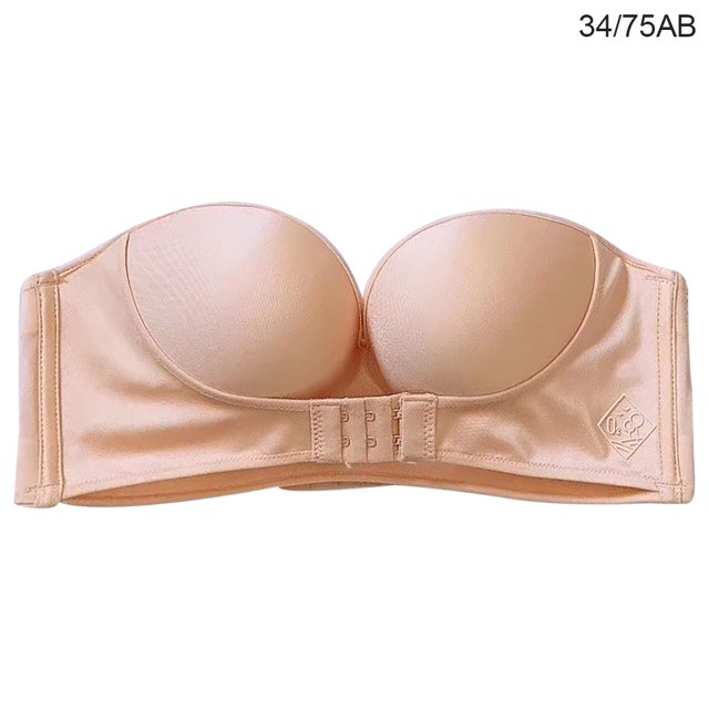 Sujetador sin tirantes, invisible, antideslizante, sexy, con hebilla frontal, ropa interior para vestido de novia, fiesta, beige, 34 / 75AB Inevent AP001296-10