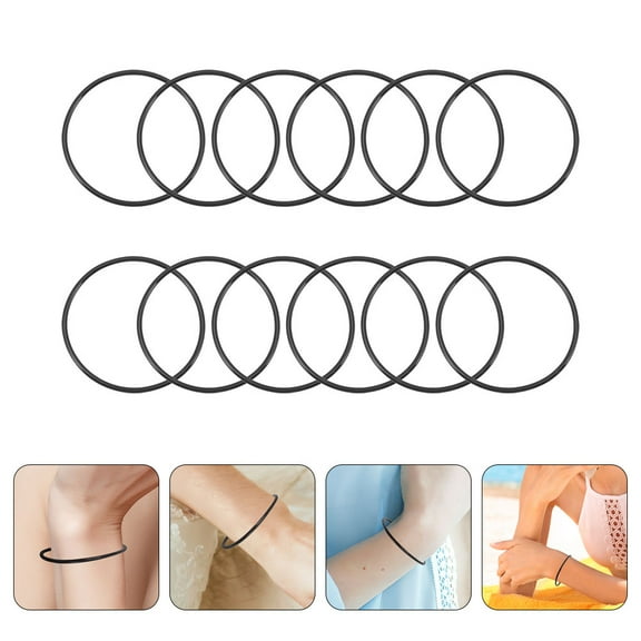 FESTFENDS 12Pcs Silicone Stretch Bracelet Black Round Wristband for Kids and Adults Comfortable Wear