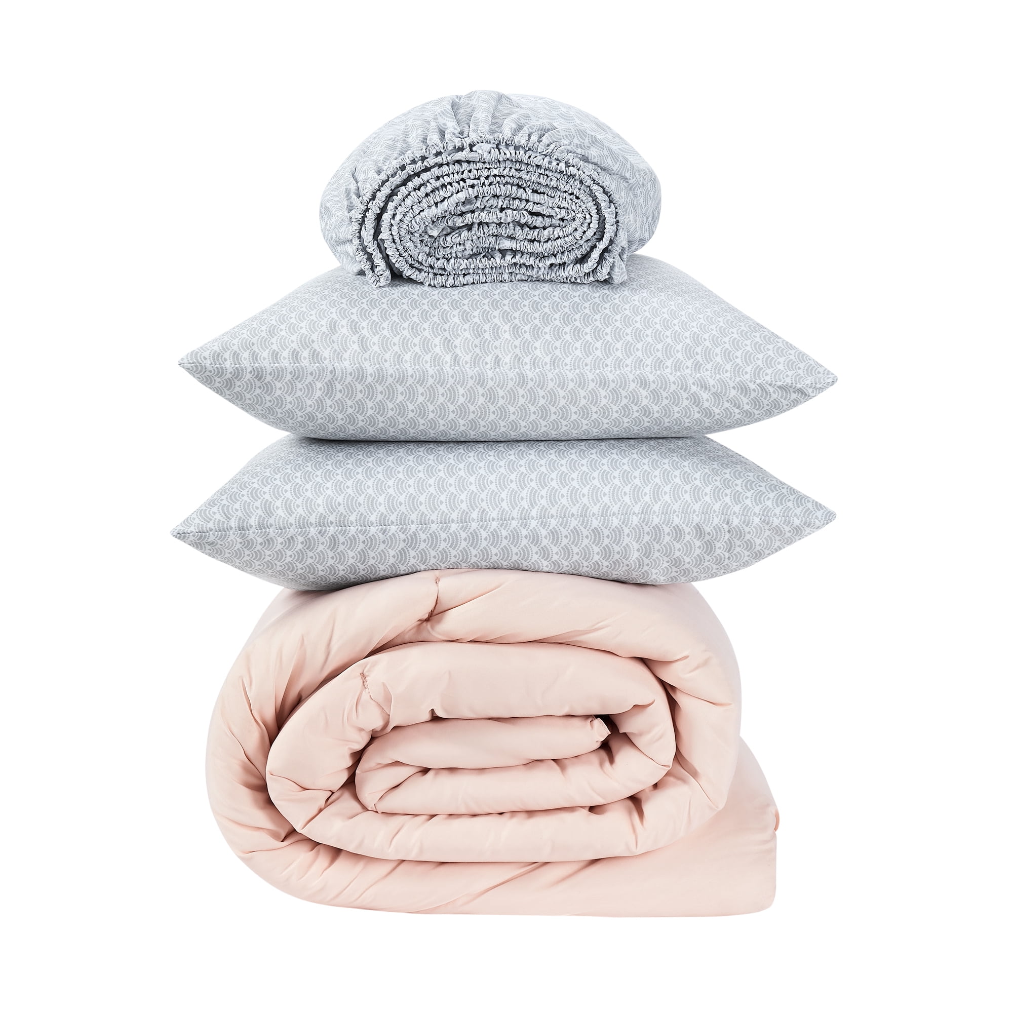 Serta Simply Clean 7-Piece Blush Pink Pleated Bed in a Bag, King