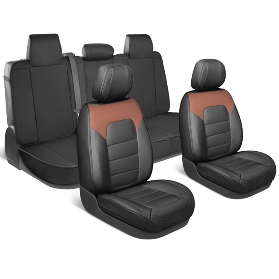 MotorBox Deluxe Edition Napa Leather Seat Covers Full Set - Black & Brown Car Seat Covers Front Seats and Back Car Seat Protector, Waterproof and Universal Fit for Most Small to Medium Trucks & SUVs