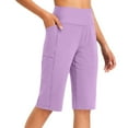 thumbnail image 1 of Pantalones de Yoga de Cintura Alta para las Mujeres Color Sólido Cadera Bolsillos Elásticos Medio Pantalones Cortos, Pantalones Deportivos de Fitness, Poliéster Toda la Temporada, 1 of 6