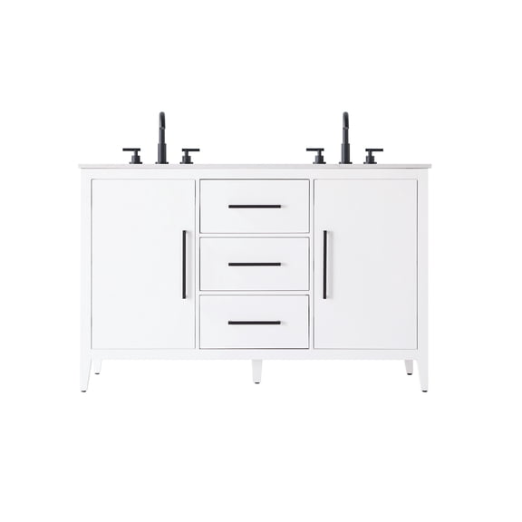 Elegant Lighting VF29354DWH Millie 54" Free Standing Double Basin Vanity Set - White