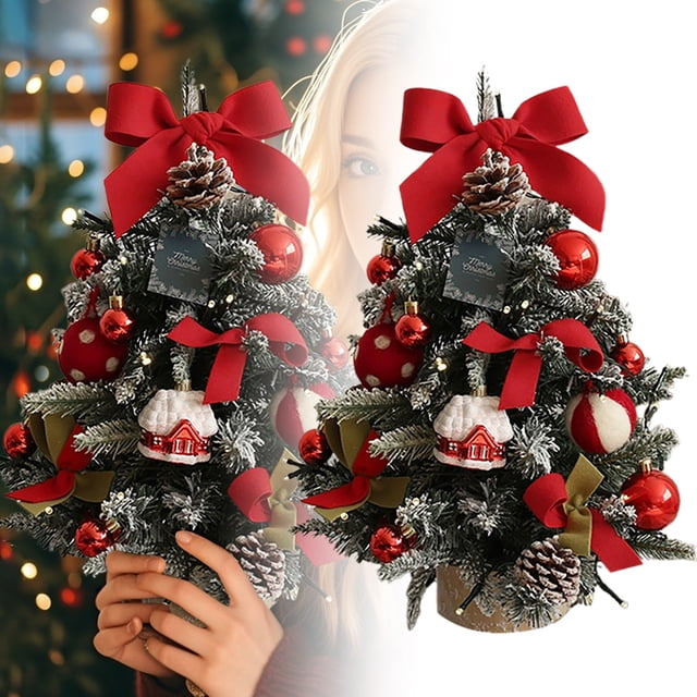45CM Lit Flocked DIY Tabletop for Home Desktop Mini Xmas with for Window Display