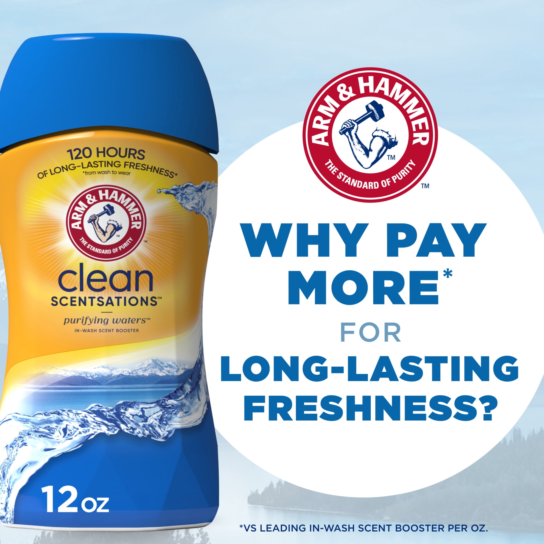 ARM & HAMMER Clean Scentsations In-Wash Scent Booster, Laundry Scent Booster Purifying Waters scent, 12 Oz