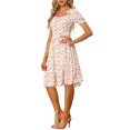 thumbnail image 4 of INSPIRE CHIC Women's Summer Boho Floral Print Square Neck Smocked Ruffle Puff Sleeve a Line Mini Dress White L, 4 of 5