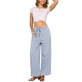 thumbnail image 2 of INSPIRE CHIC Women's Casual Wide Leg Pants Adjustable Tie Knot Elastic Waist Pants with Pockets M Blue, 2 of 6