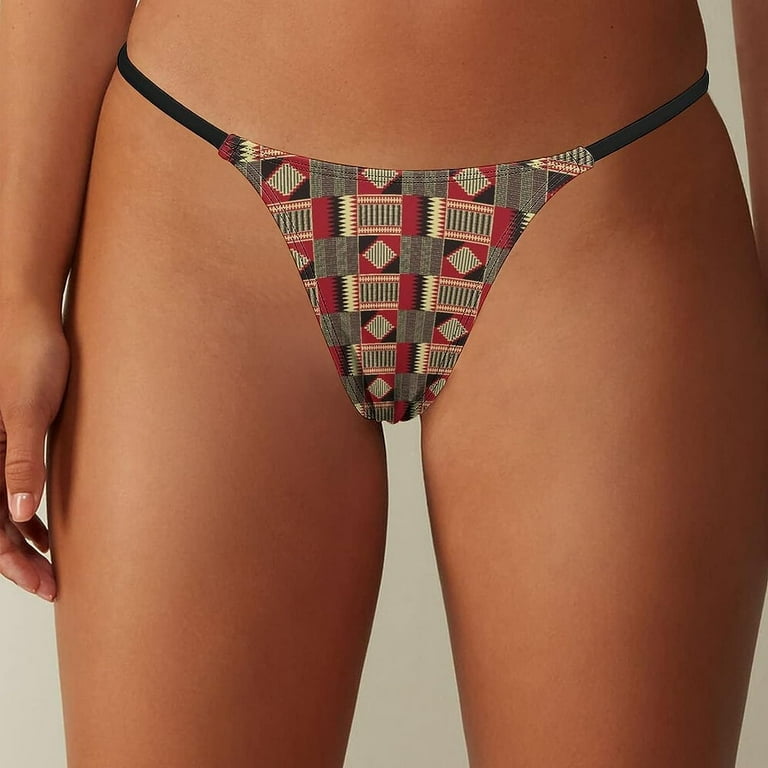 African Kente Tribal PrintWomen's Bikini Panty Sexy Thong G String T-Back  Cute Funny Underwear Panties 