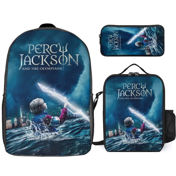 Percy Jack-so Backpacks Set Casual Laptop Backpack with Insulated Lunch Bag Pencil Case Travel Backpack Schoolbag for Teens