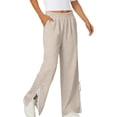 thumbnail image 5 of Sweatpants for Women 2026 Spring Fall Elastic Waist Wide Leg Lace Side Split Hem Casual Loose Sweat Pants with Pockets, 5 of 9