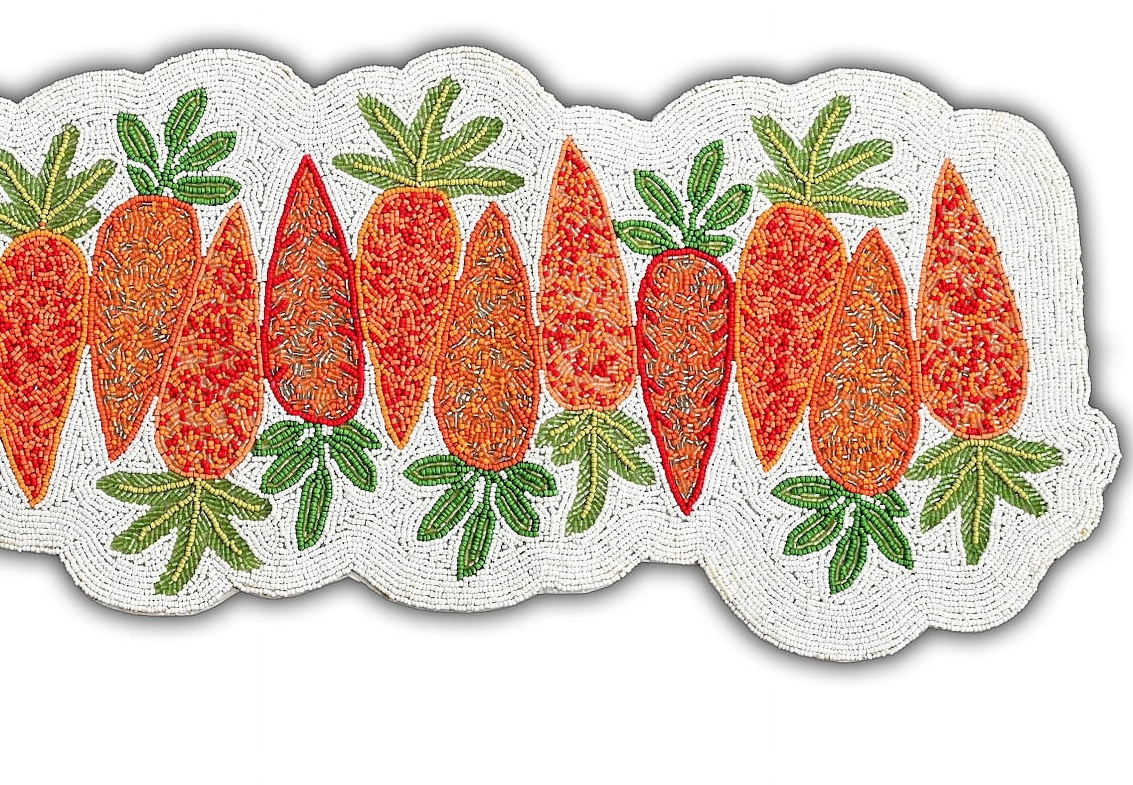 Handmade Beads Table Runner, Carrots Design Table Runner, Easter Tableware 13X36 Inch