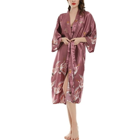 

Juebong Christmas Thanksgiving Women s Suits Deals 2022 Women s Ice Silk Nightgown Medium Sleeve Large Bathrobe Simulated Silk Bride s Nightgown