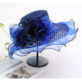 thumbnail image 4 of Sunjoy Tech Women Organza Wide Brim Medieval Hat Fascinator Lady Cocktail Tea Party Church Wedding Bridal Flower Hat Stage Performance Show Cap, 4 of 7