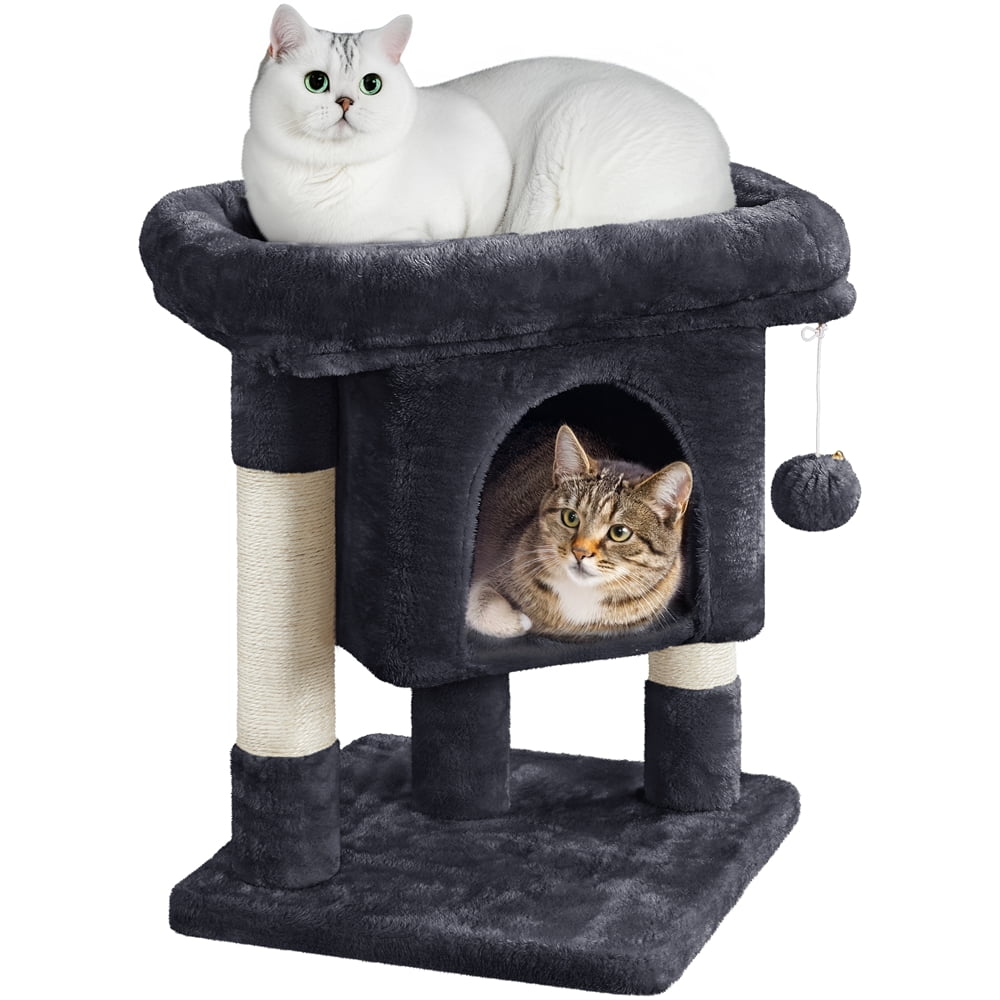 Yaheetech 23.5″ H Spacious Cat Tree with Large Top Perch, Condo & Scratching Posts, Black