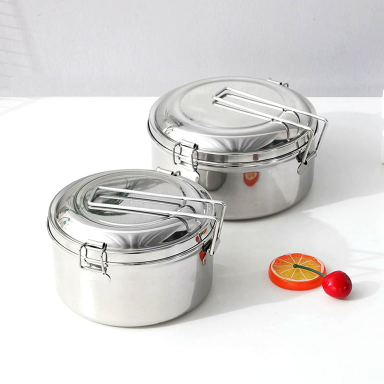 304 Stainless Steel Round Lunch Box Big-capacity 2-Layer Bento Box Separate  Boxes Leak Proof Picnic Box For Students' Canteen