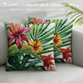 thumbnail image 3 of Creowell  Floral Throw Pillow Cushion Cover, Wild Tropical Orchid Flower Leaves Exotic Tropic Petals Picture, Decorative Square Accent Pillow Case,Fuchsia Forest Green 18x18in, 3 of 5