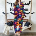thumbnail image 4 of Hvot&aat Ladies' Casual Halloween Long Sleeve Lapel Trousers Sets Ghost/Pumpkin/Bat Print Sleepwear, 4 of 5