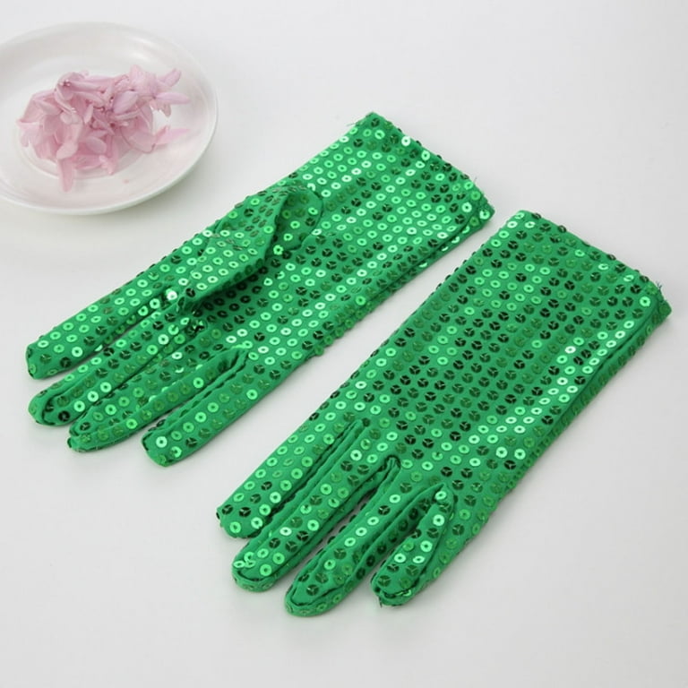 INSPIRE CHIC Women's Sequin Wrist Full Finger Sparkly Sleeves Gloves for Party Banquet Costume Prom Dress 1 Pair Green INSPIRE CHIC Women's Sequin Wrist Full Finger Sparkly Sleeves Gloves for Party Banquet Costume Prom Dress 1 Pair Green