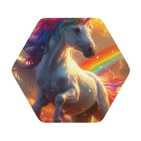 

Cauagu Rainbow Sunset Cloud White Horse for Round Coaster Drink Coasters Set of 4 Leather Bar Beer Beverage Cup Mat for Drinks for Tabletop Protection & Coffee Table Decor