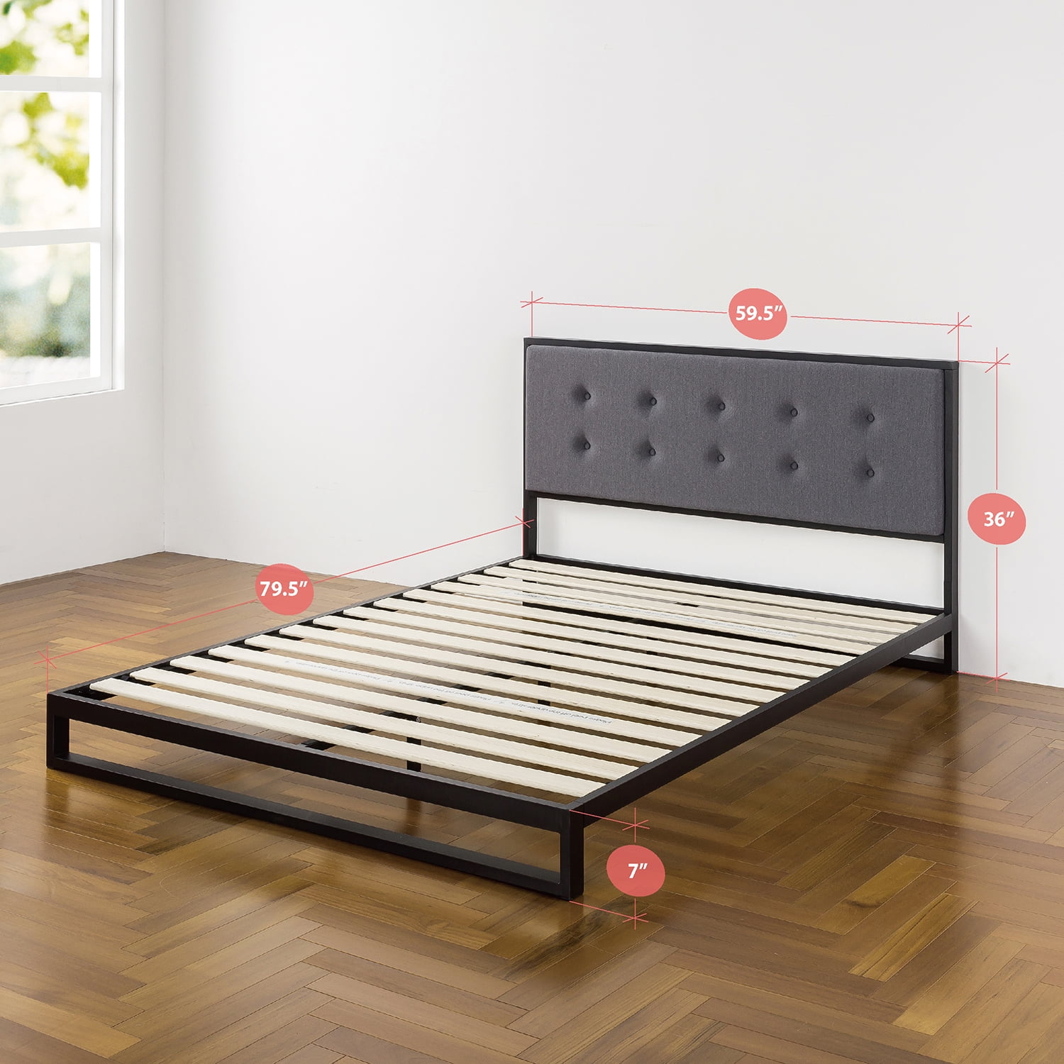 Zinus Trisha 7 Low Profile Platforma Bed Frame With Tufted Low Profile Platforma Bed Frame