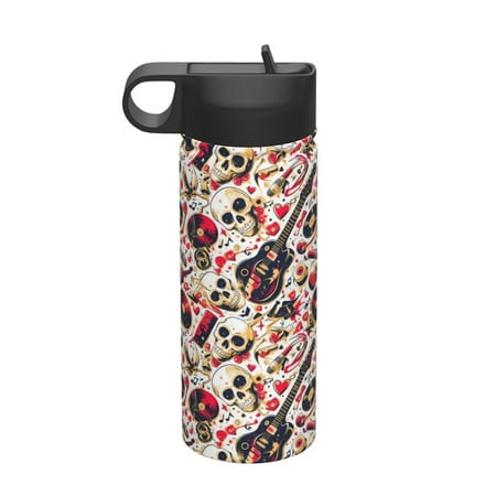 

Uemuo Guitar Skull rock Print 18oz Sports Insulated Kettle Water Bottle Outdoor Sports Bottle Insulated Hydration Bottle with Handle & Flip Straw
