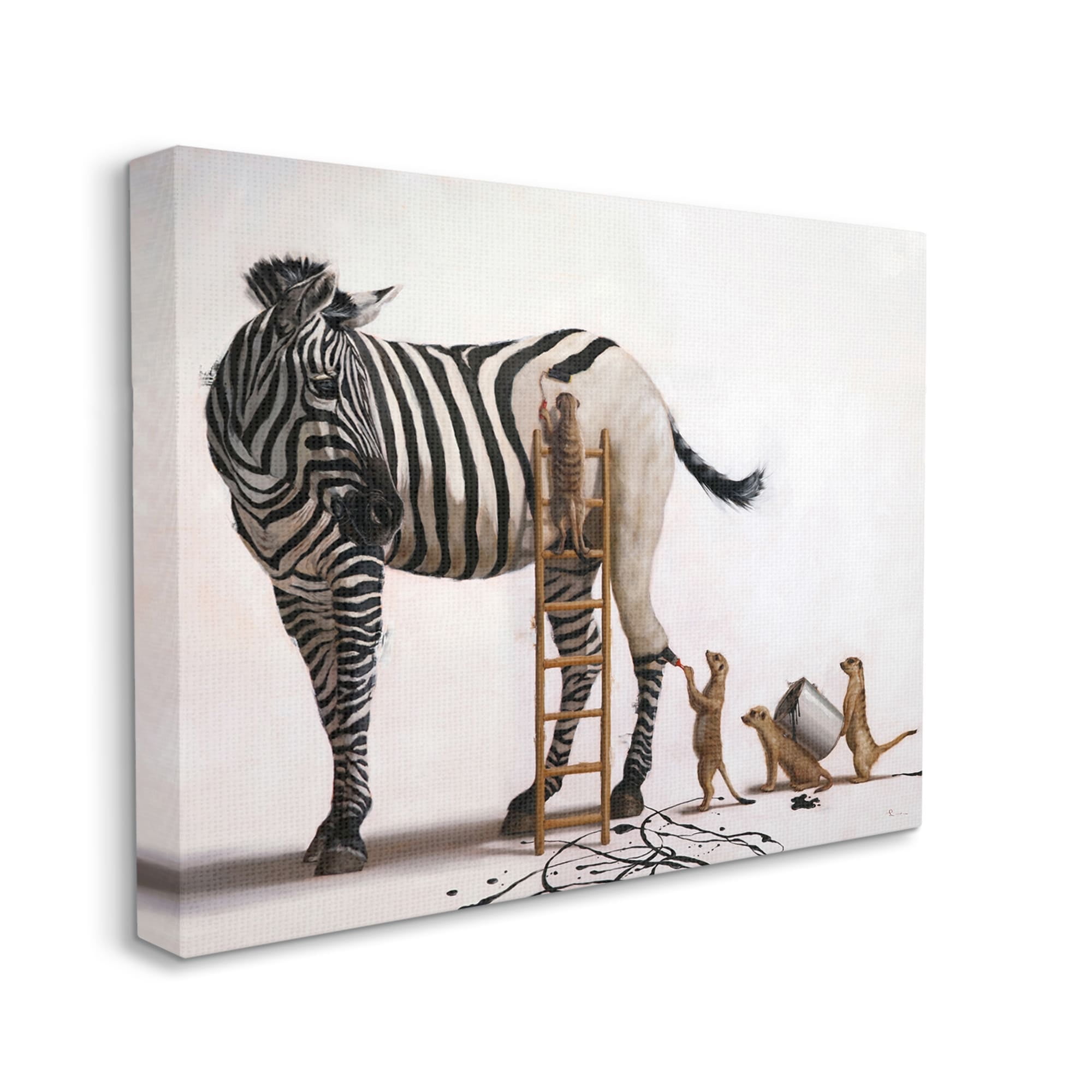 Stupell Industries Meerkats Painting Zebra Stripes Animals & Insects Painting Gallery Wrapped Canvas Print Wall Art