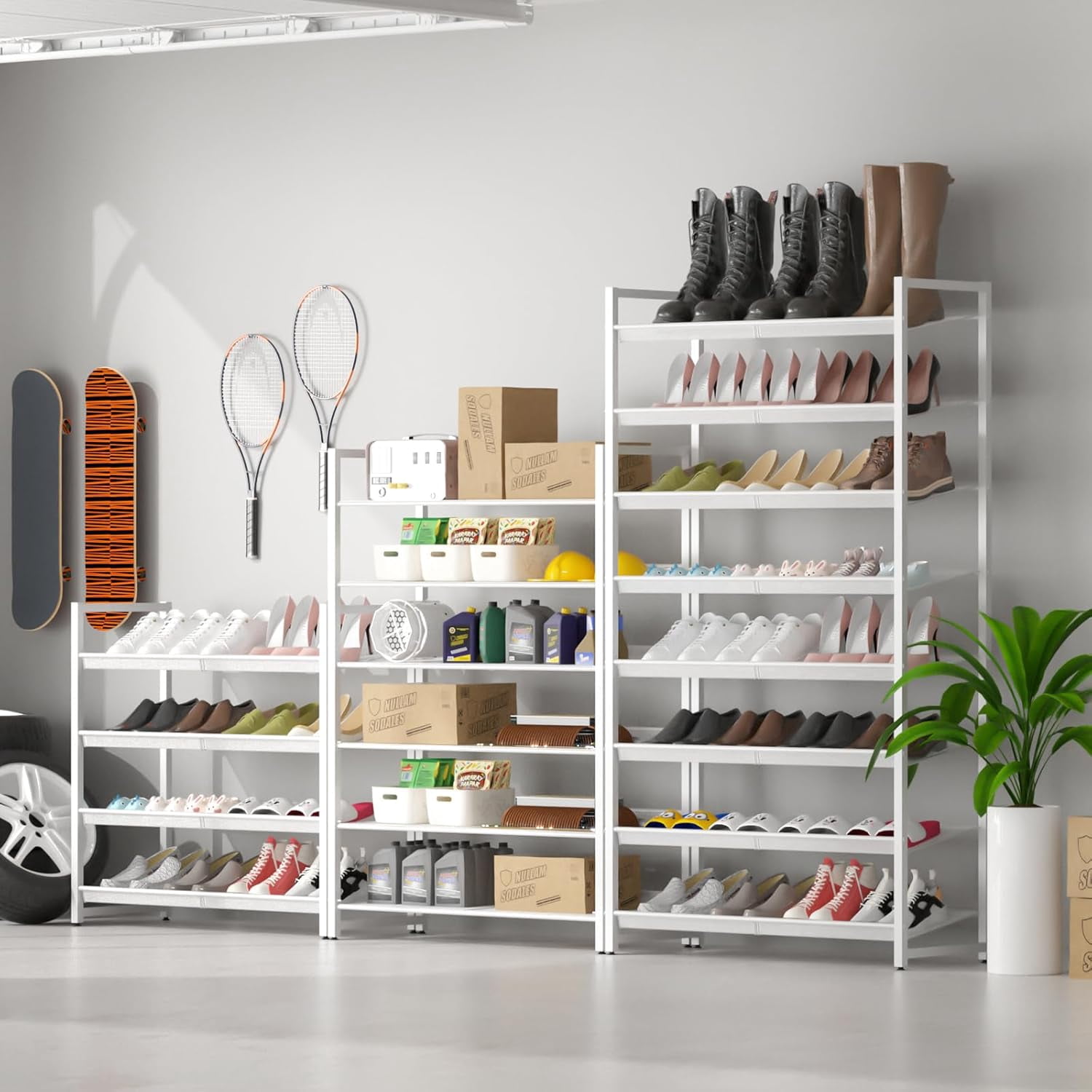 Metal Shoe Rack, 6-Tier Shoe Organizer for Entryway, Tall Shoes Stand with Angled Shelves, Holds 18-24 Pairs, Large Shoe Storage Shelf for Closet Garage Bedroom, White