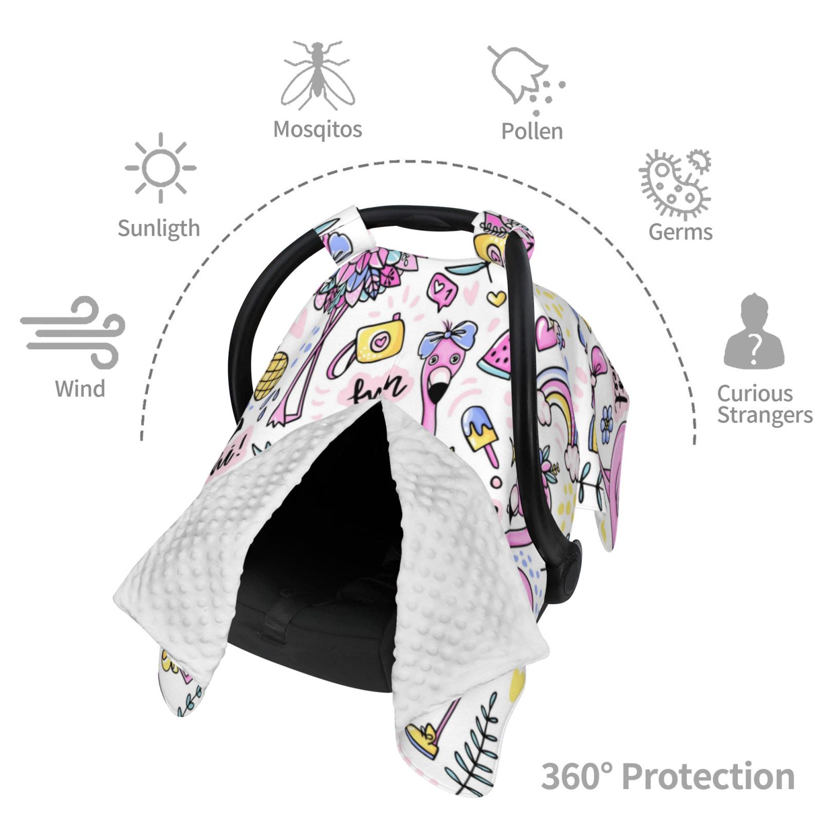 Car Seat Cover Baby - Summer with Flamingo Breathable Infant Car Seat Cover for Baby Carseat, Lightweight Comfort Baby Essentials Must Haves Newborn Stuff for Girl Boy