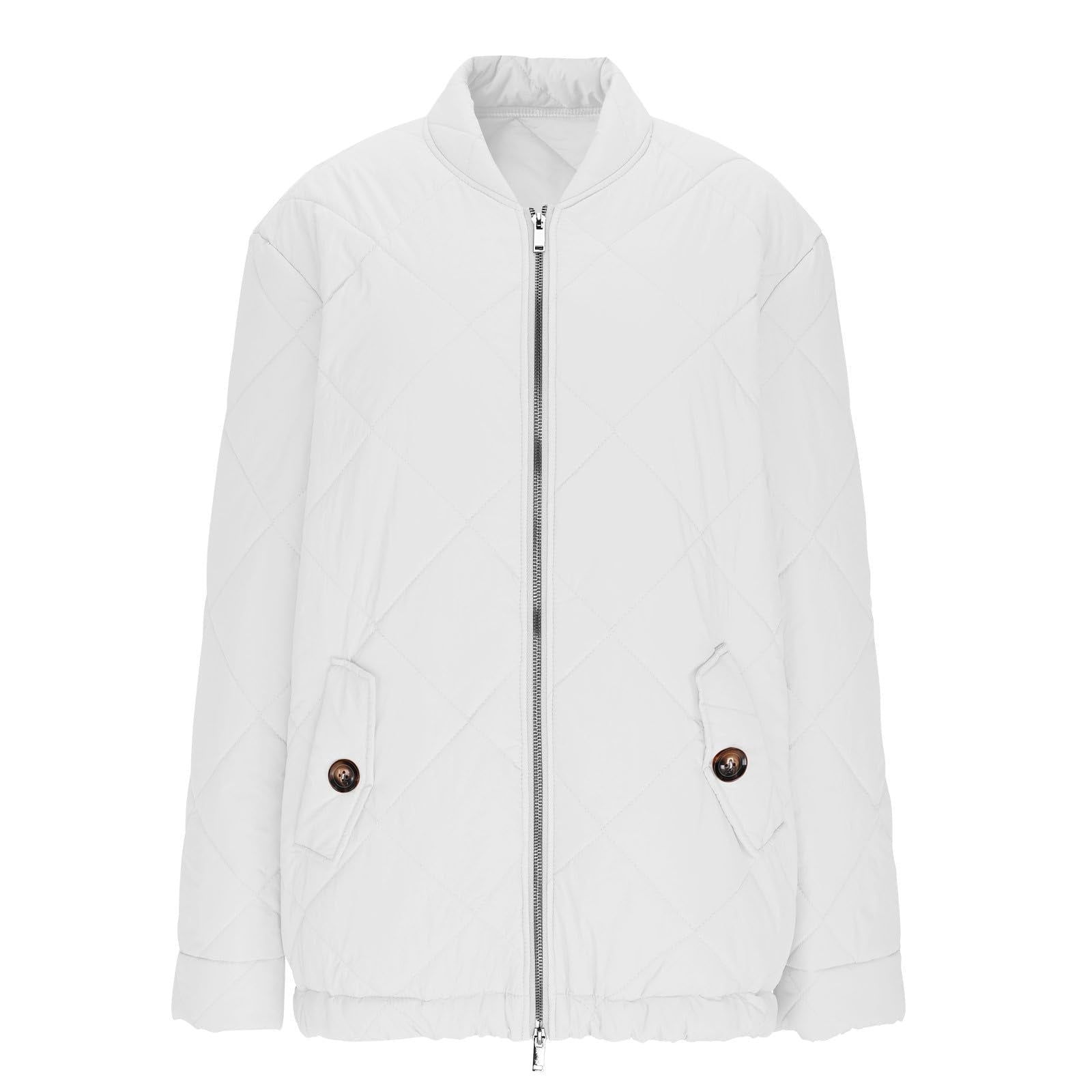 Women's Diamond Quilted Crop Jackets Lightweight Casual Bomber Jacket Warm Winter Zip Up Short Coats with Pockets