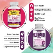 Simply Potent Nicotinamide 500mg with Resveratrol 100mg & Ultra Beauty Blend with Biotin Vitamins for Hair, Skin & Nails Supplements Bundle