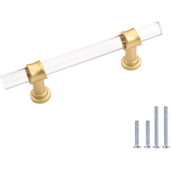 25 Pack Peaha Poignées de Tiroir pour Armoire de Cuisine, Tiroirs de Commode, Poignées de Cabinet en Laiton Acrylique, 4 Po Trous au Centre, Longueur Totale 6-2/5 Pouces