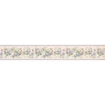 thumbnail image 2 of Fleurs Roses Bleues sur le Design Rétro de Bordure de Papier Peint Floral de Vigne Verte, Rouleau 15' x 3.5'', 2 of 3