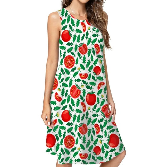 Tomato Pattern Spring Summer Dresses For Women Fashion Dress Casual Sleeveless Loose Sundress With Pockets
