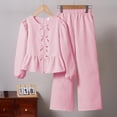 thumbnail image 5 of mgoYE Girl's 2 Piece Fall Winter Outfits Bow Striped Long Sleeve Top and Wide Leg Pants Cute Clothing Sets(Pink,9-10 Years), 5 of 5