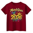 thumbnail image 3 of CCRFTGI Mardi Gras Shirt for Children Girls Size 7 Cute Mardi Gras 2026 T Shirts Fashion Beads Tee Party Crew Neck Gift T-Shirt Wine 2-3 Years, 3 of 3