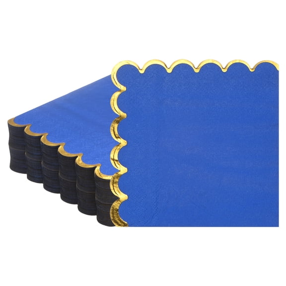 Uxcell 100Pack Gold Foil Scalloped Cocktail Paper Napkins for Parties and Events[Deep Blue]