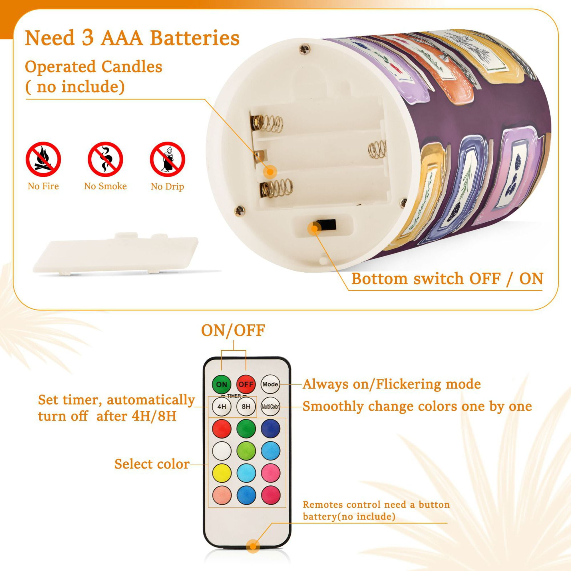 Yayeee Flameless Candles with Remote Flickering Battery Operated Multi Color Changing, Purple Jam