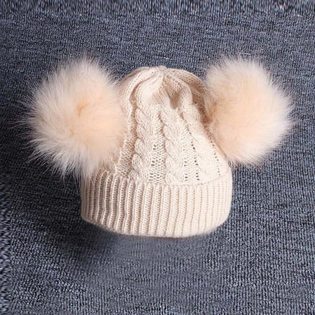 

TOWED22 Winter Warm Hat Wool Knitting Hemming Ball Baby Keep Hiarball Childrens Kids Hat Kids Stocking Cap Beige