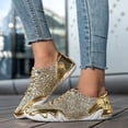 thumbnail image 3 of Women's Men's Glitter Sparkly Lace Up Sneakers Wide Width Non Slip Sequin Flat Walking Dressy Shoes, 3 of 5