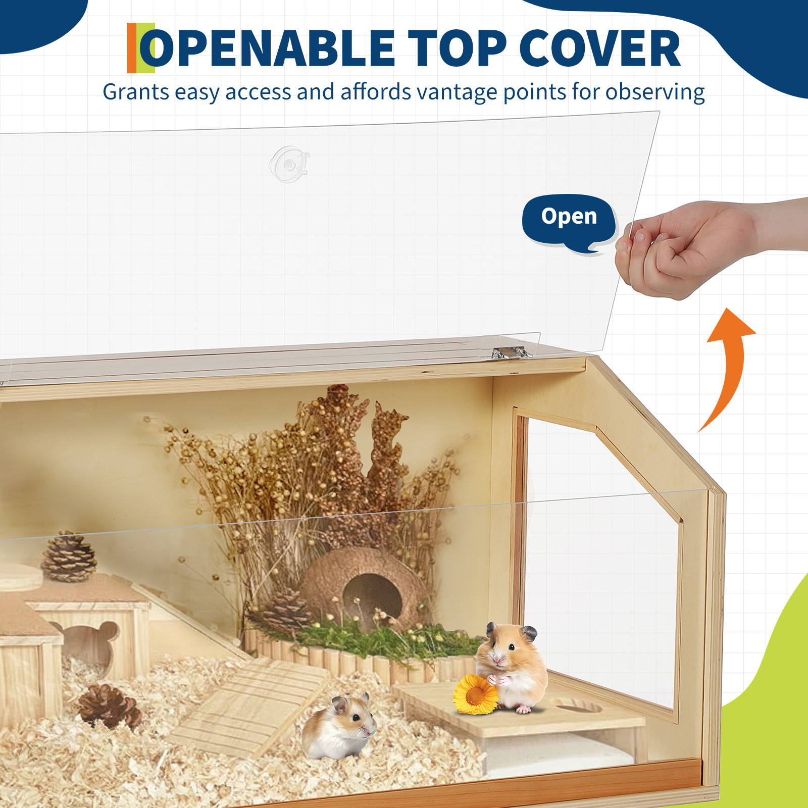 Large Hamster Cage with Legs & Acrylic Window - Chew Proof Small Animal Habitat with Openable Top for Guinea Pigs, Chinchillas, Gerbils, and Dwarf Rabbits