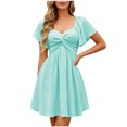 thumbnail image 2 of Sun Dress Plus Size Ndbuld Women Spring Summer Short Sleeve High Waist Ruffle Back Bow Vacation A Line Dress Mint Green S, 2 of 6