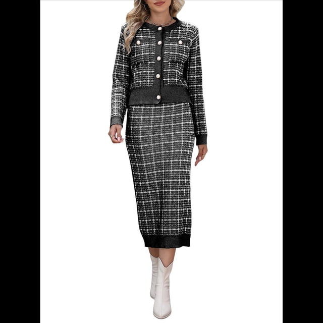 Conjunto de Suéter para Mujer, Cárdigan de Otoño, Informal, Holgado, para Salir, Traje Informal Negro M